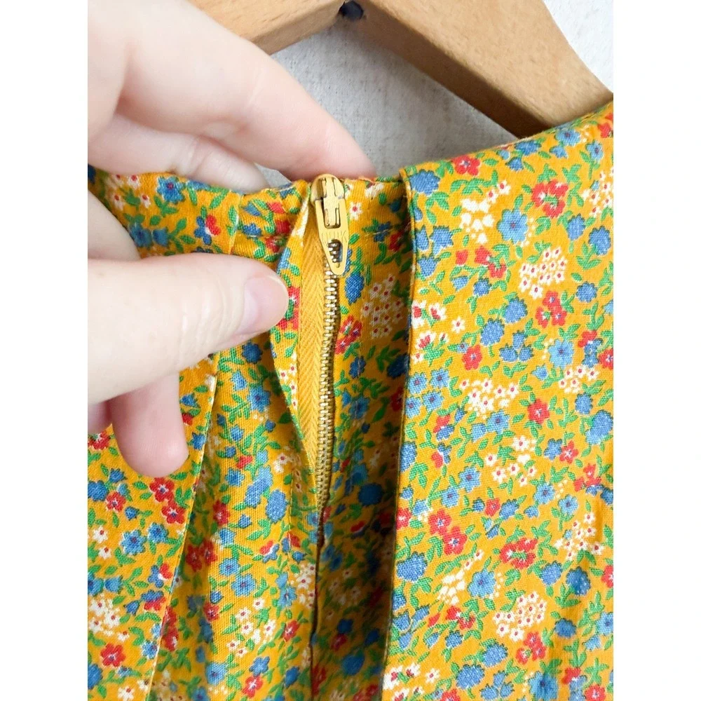 Handmade Vintage Floral Prairie Dress Cottagecore Lace Yellow Blue Kids Girls